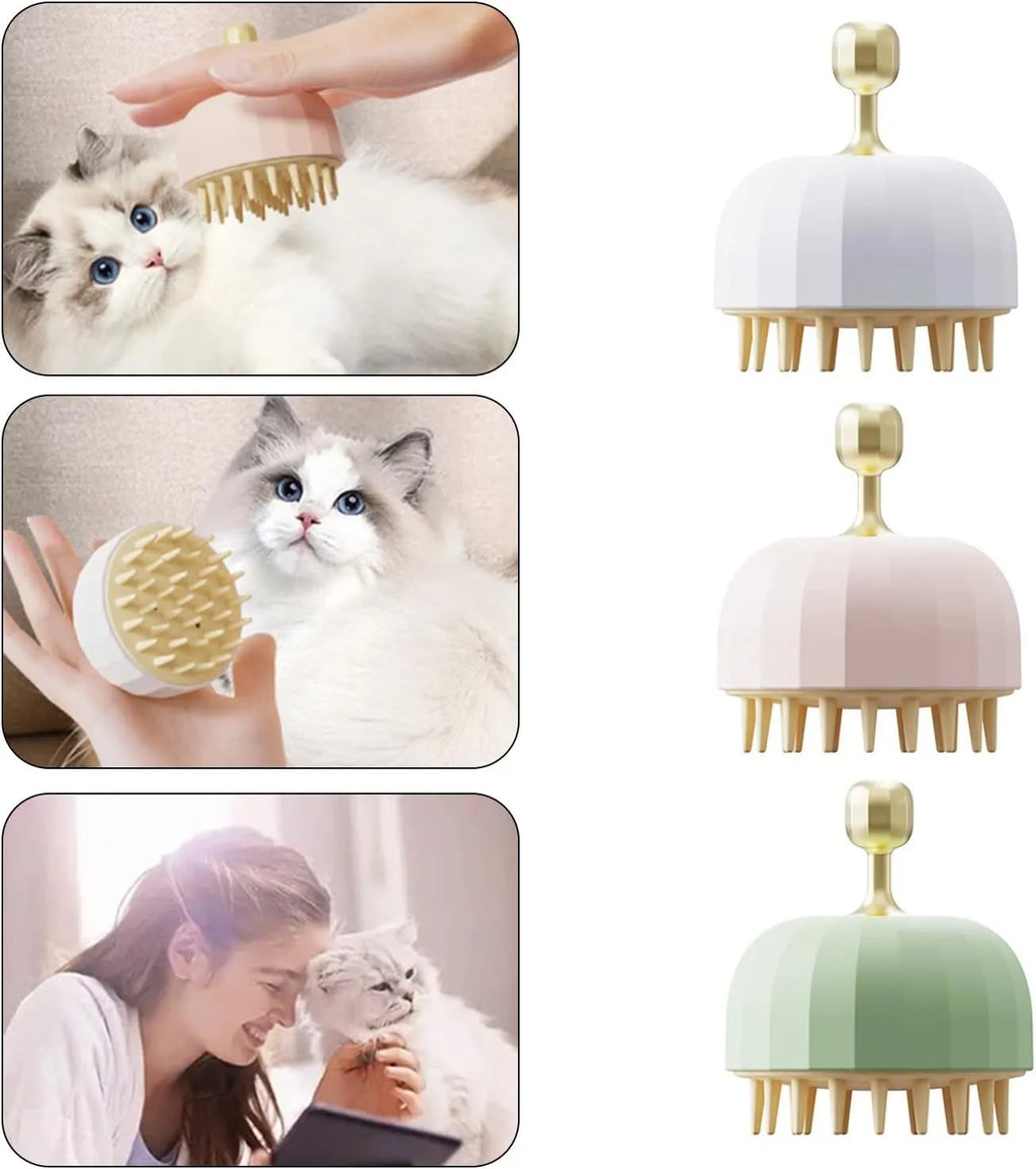 Green silicone pet bathing brush with massage bristles for dogs and cats during shampoo application