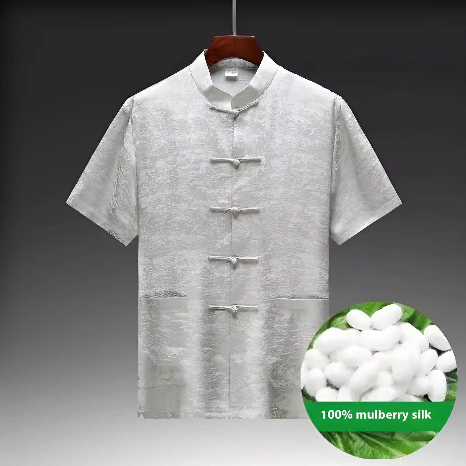 Men's Chinese Tang suit in mulberry silk showing traditional styling