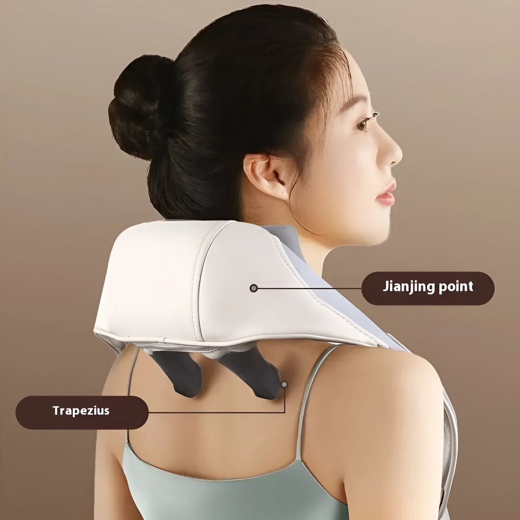 Blue and beige foldable rechargeable electric neck and shoulder massager