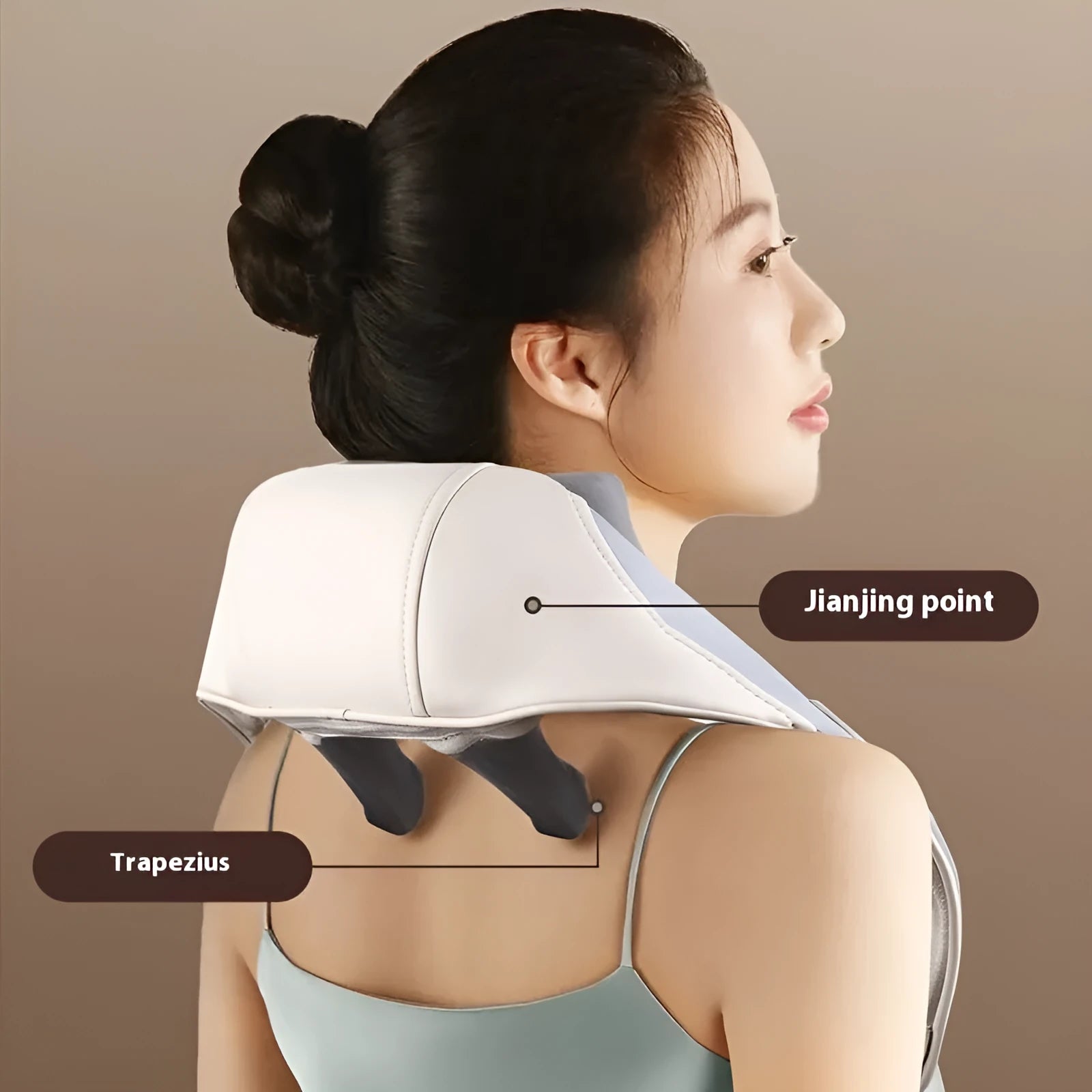 Blue and beige foldable rechargeable electric neck and shoulder massager