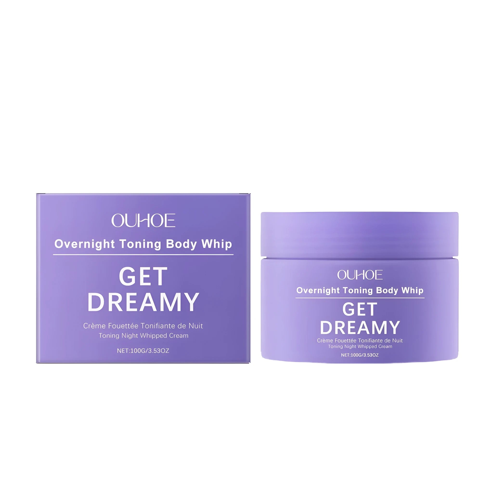White jar of 100g body firming cream with drunken eggplant extract and vitamin E.
