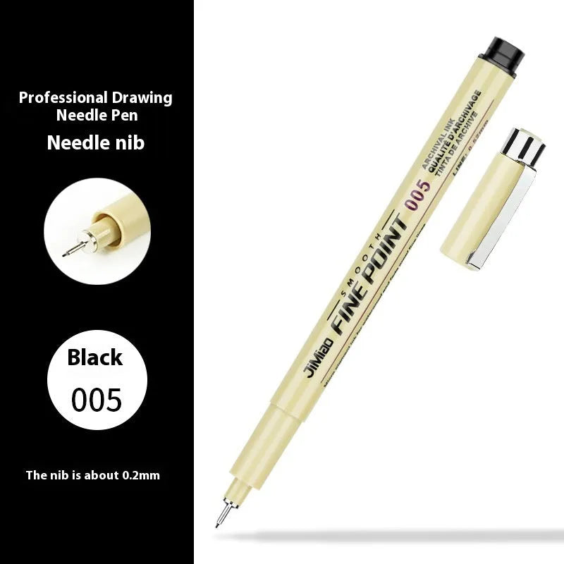 Syringe-style technical drawing needle pen with black waterproof ink for cartoon design and illustration