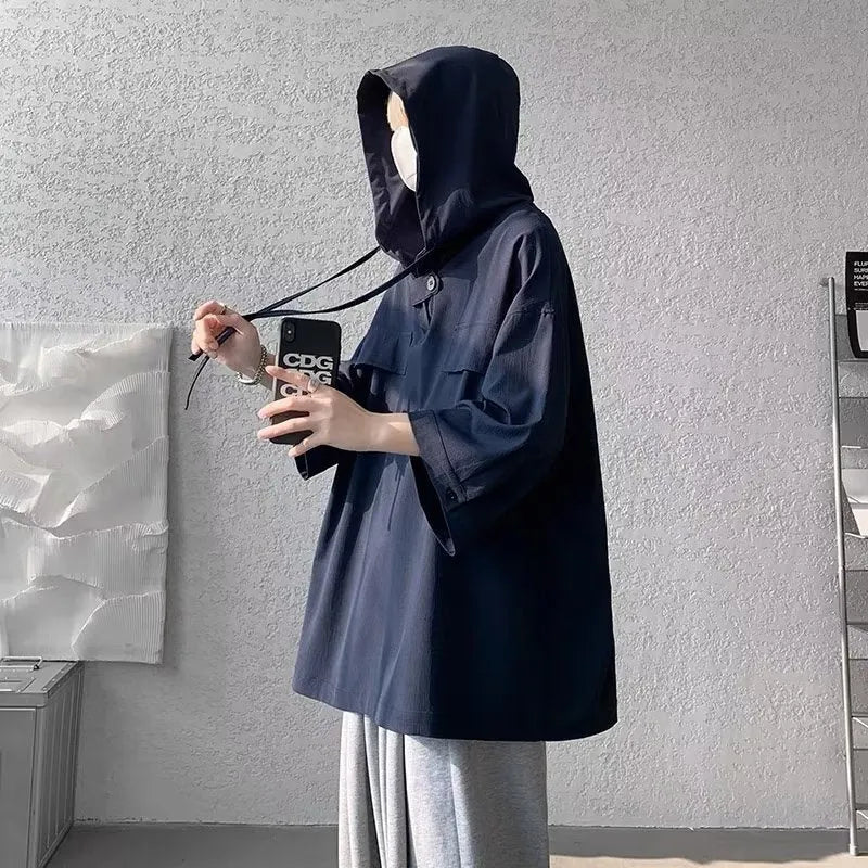 Men's hooded short sleeve t-shirt in loose fit for summer wear