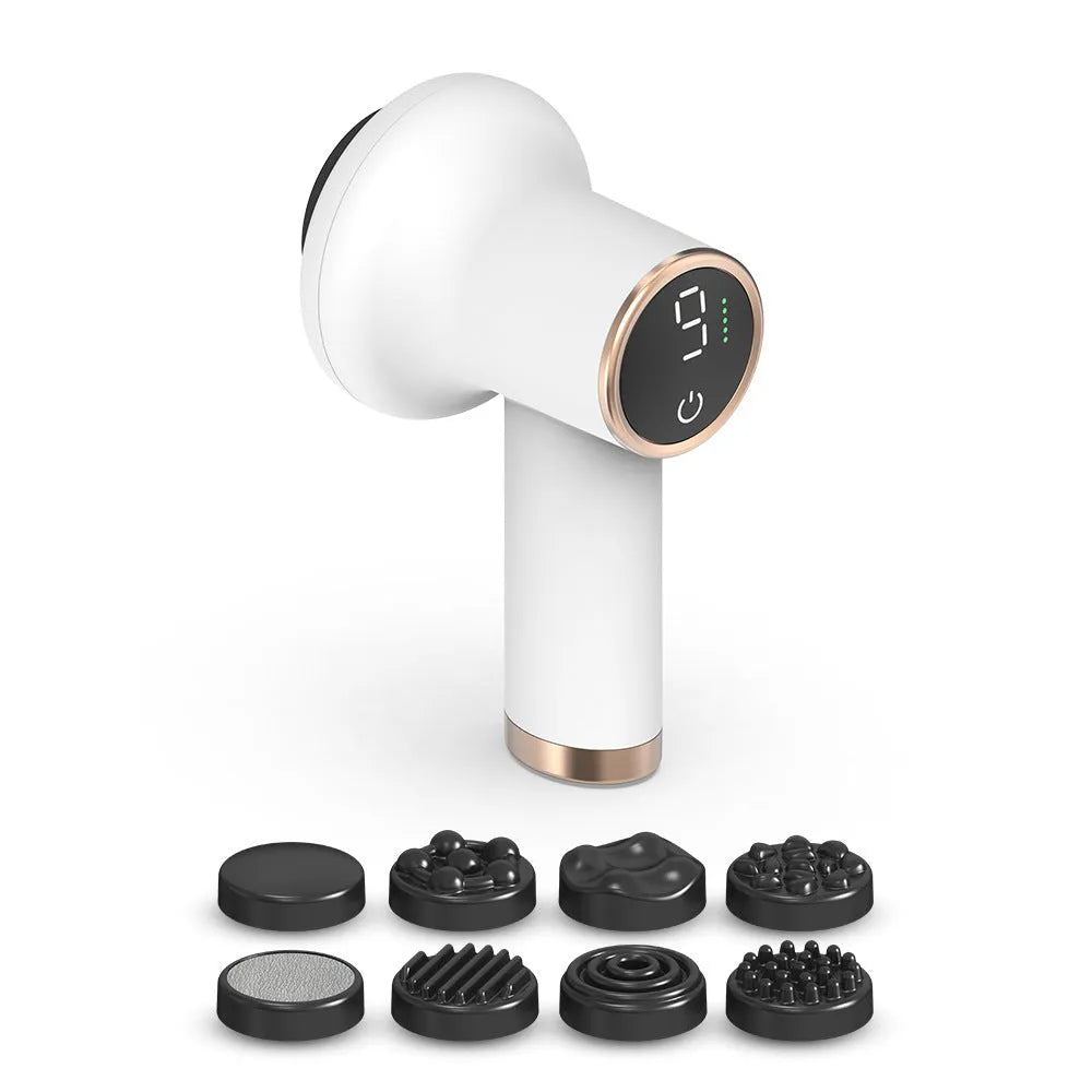 White mini portable wireless charging massage gun with brushed motor and ABS body