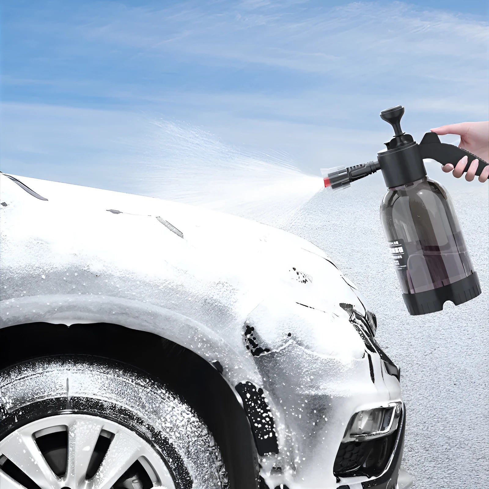 Black 2 litre hand-held foam sprayer watering can with ergonomic handle and dual nozzles