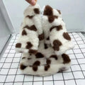 British style plush warm coat for small dog breeds in pink or brown colours