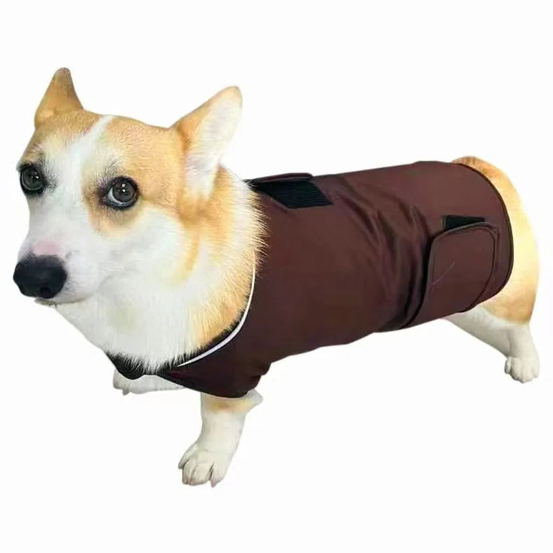 Brown brocade cotton dog tank top for anxiety relief shown on a pet