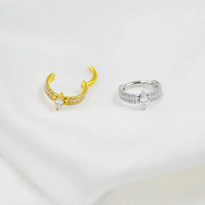 Titanium steel heart-shaped earrings with zircon stones in gold and silver colours