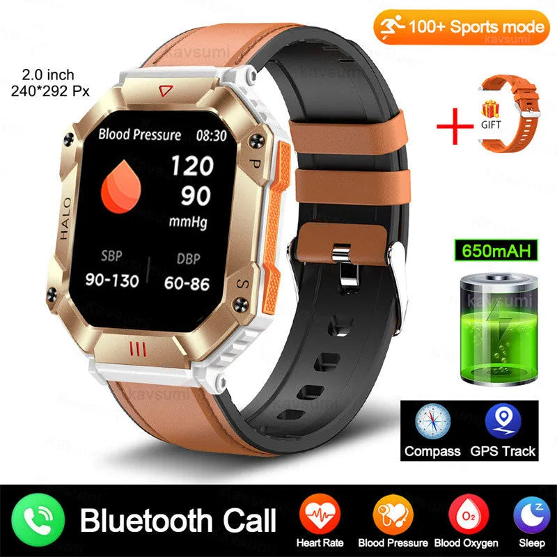 Android GPS smart watch with titanium case and multiple strap options including black camouflage and brown leather
