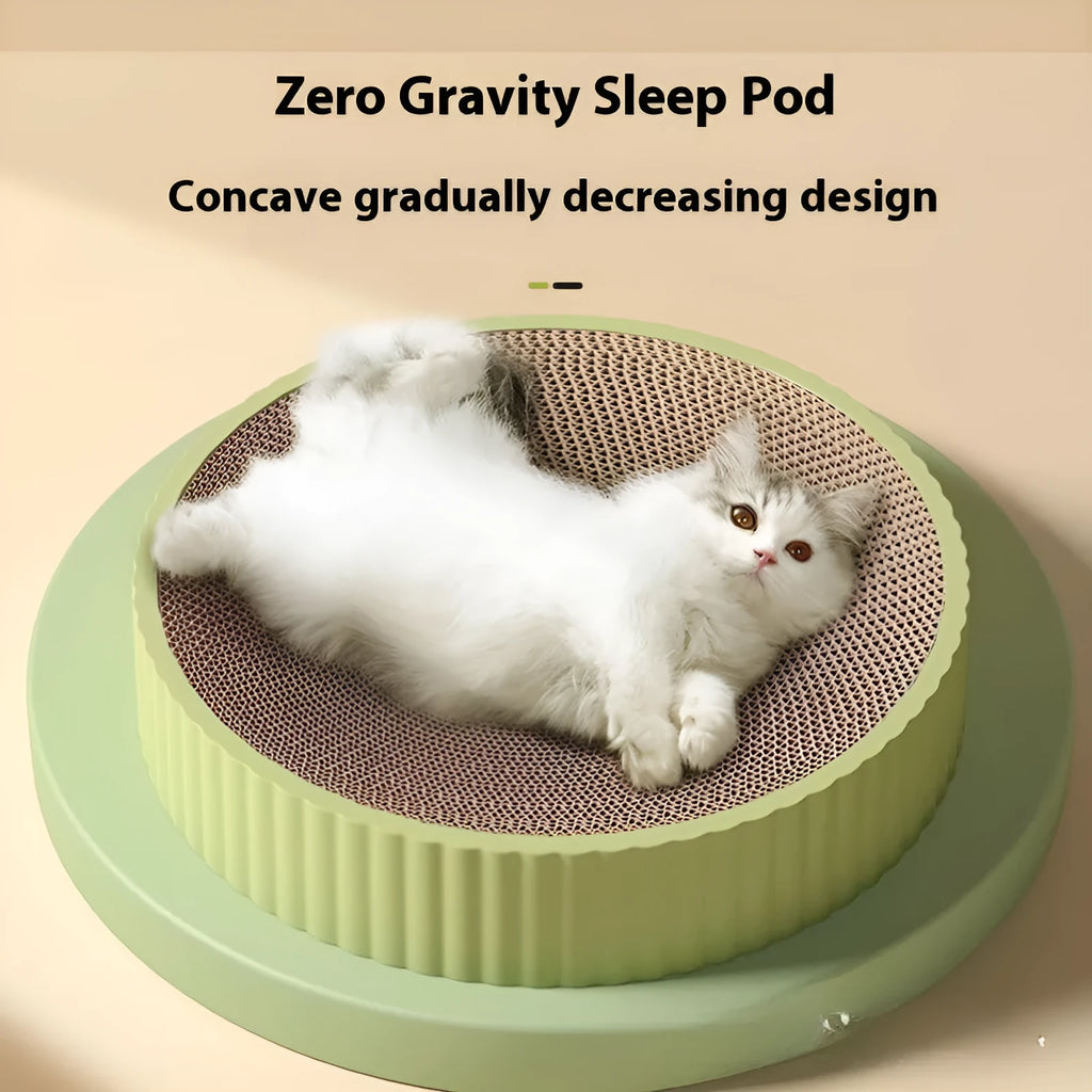 Green or white 55cm round cat scratching board with replaceable corrugated panels