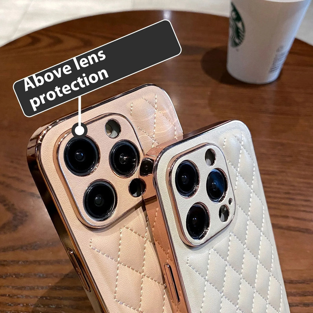 Diamond leather pattern drop-resistant phone case in milky white for iPhone 13 Pro Max