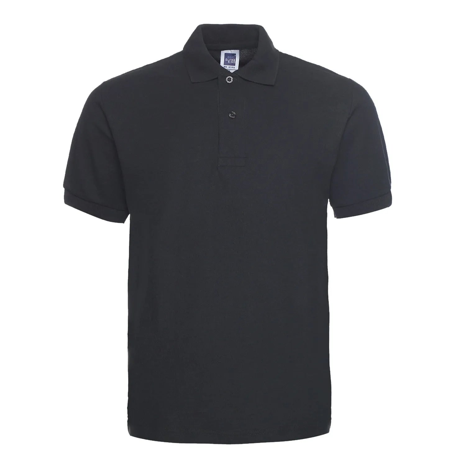 Man wearing a solid colour short sleeve polo shirt with a lapel collar in a loose fit.