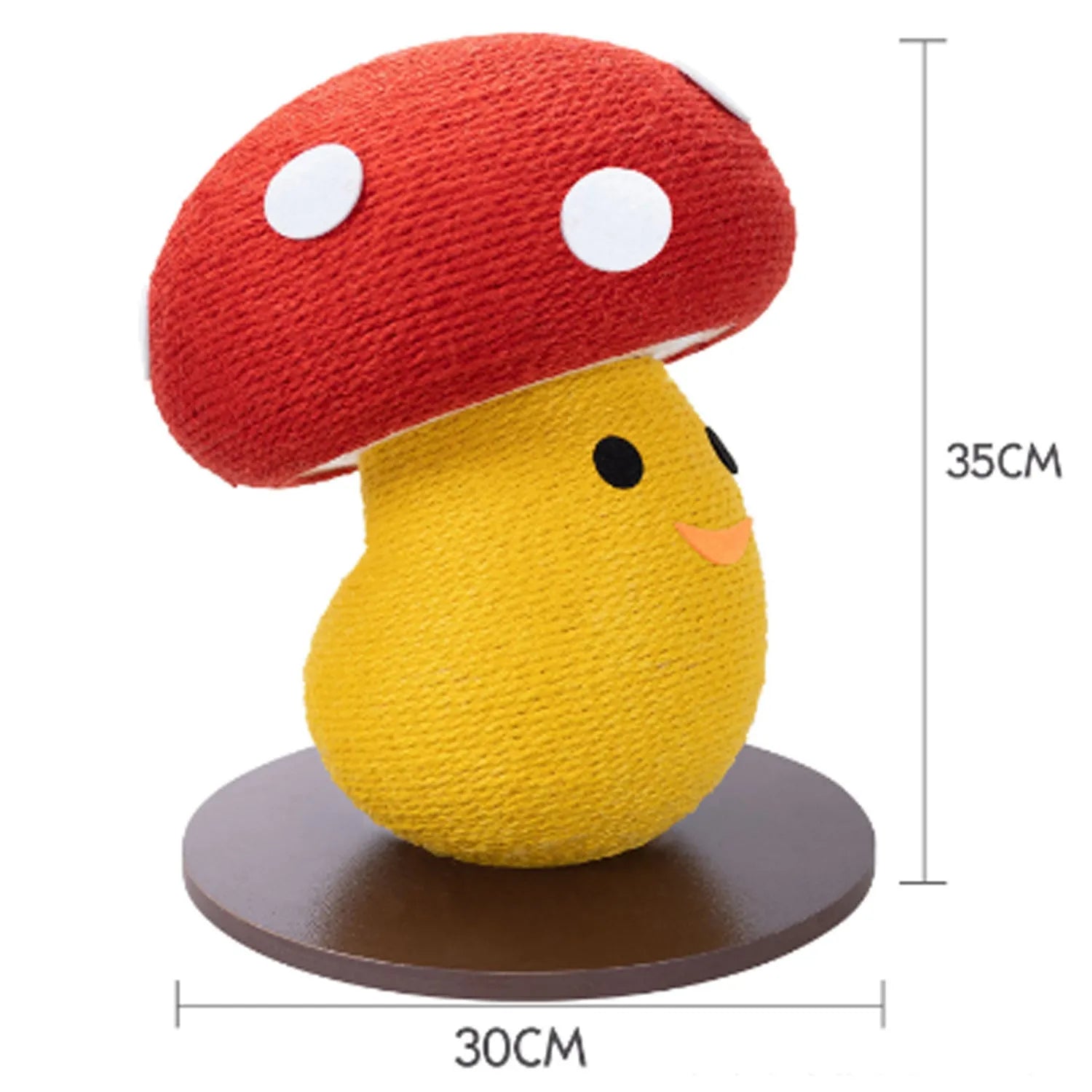 Foldable mushroom-shaped cat scratcher with accordion design, showing corrugated cardboard round board and central nest area.