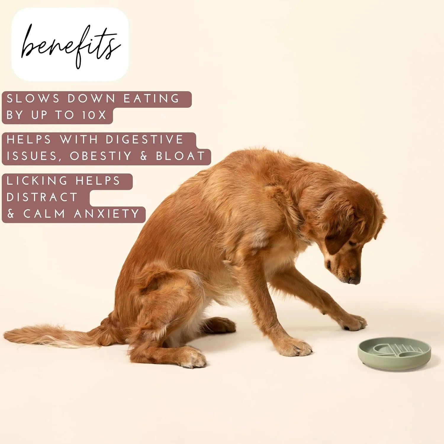Silicone slow feeder dog bowl with ridges, shown in beige colour, 19cm diameter