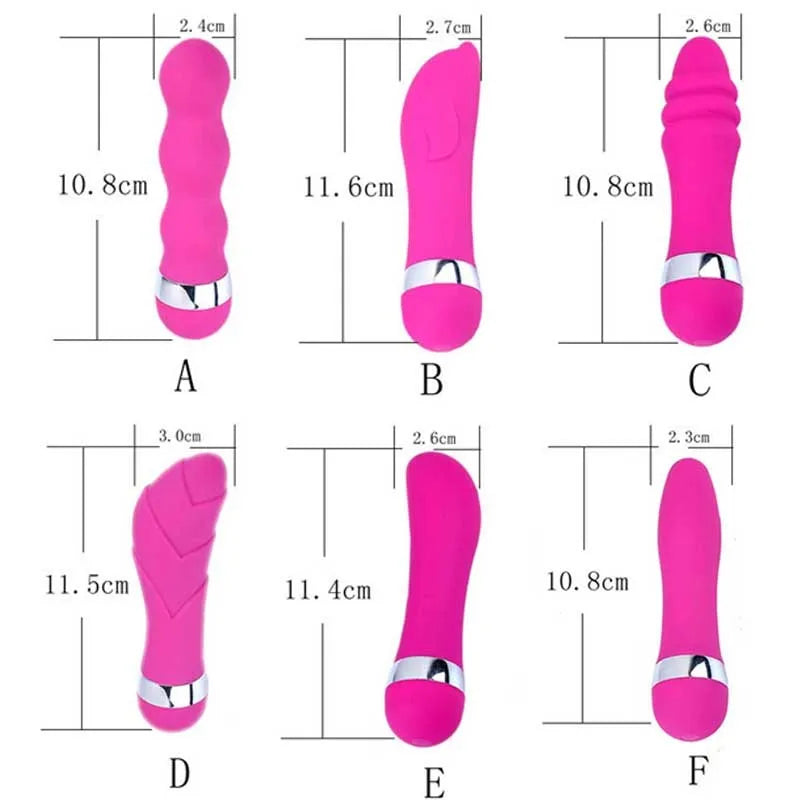 Realistic dildo mini vibrator showing six different style options for vaginal and anal stimulation