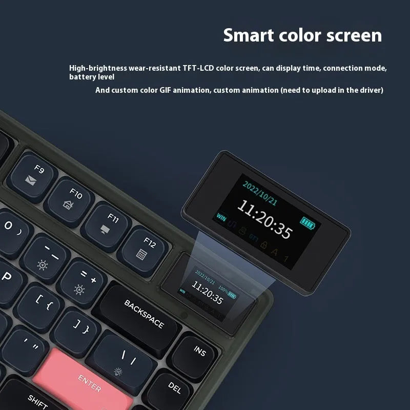 AJAZZ AK832PRO mechanical keyboard with RGB lighting, colour screen, and compact 81-key layout