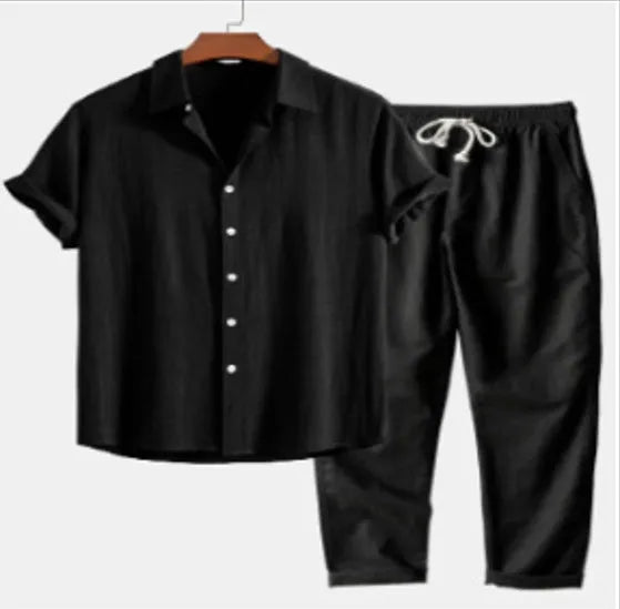 Men's floral print polyester shirt with matching pants in slim fit cardigan style