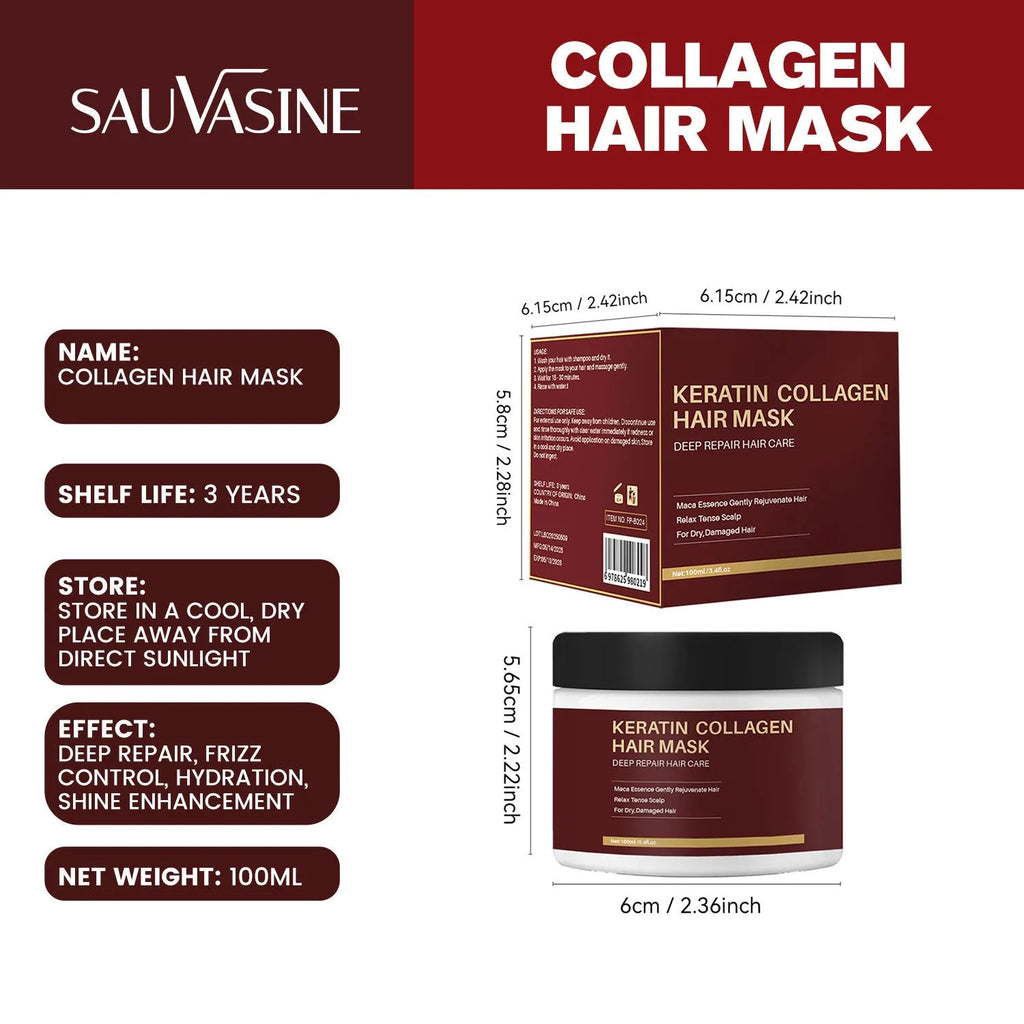 100ml collagen hair mask bottle for moisturising and repairing dry, damaged hair.