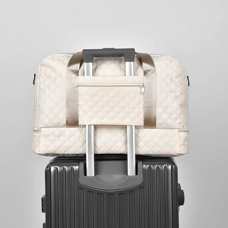 Large Oxford cloth leisure travel holdall in a street style, shown in a solid colour with sewing thread detail.