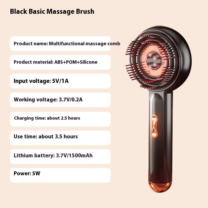 Red and blue LED light massage hair comb with Type-C charging port and plastic construction