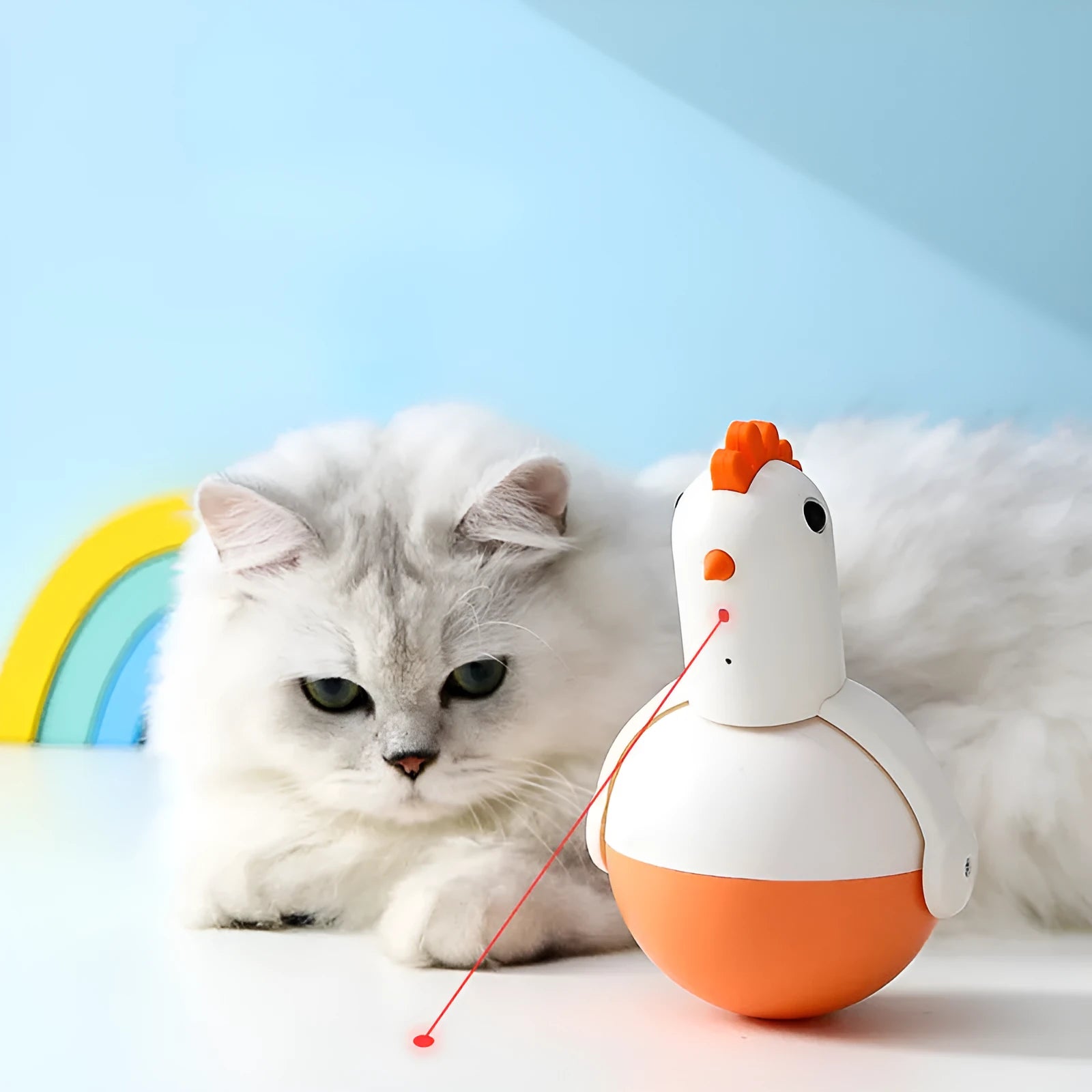 Green electric cat toy chicken with laser light and automatic movement features