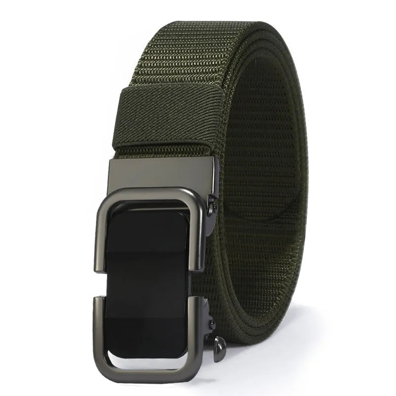 Men's nylon canvas belt with alloy buckle and toothless clasp in khaki colour
