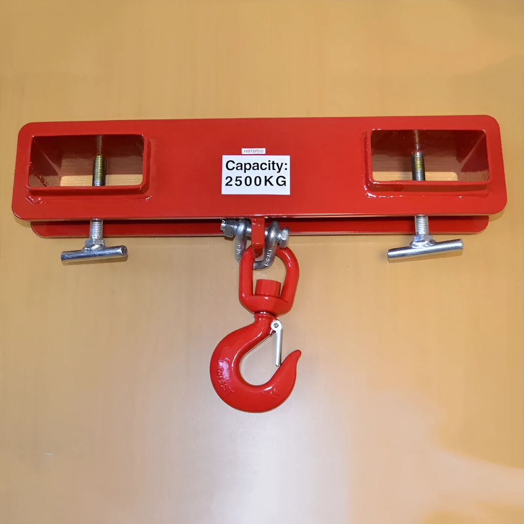 Forklift lifting hook with rotatable design and safety lock for converting forklifts to mobile cranes