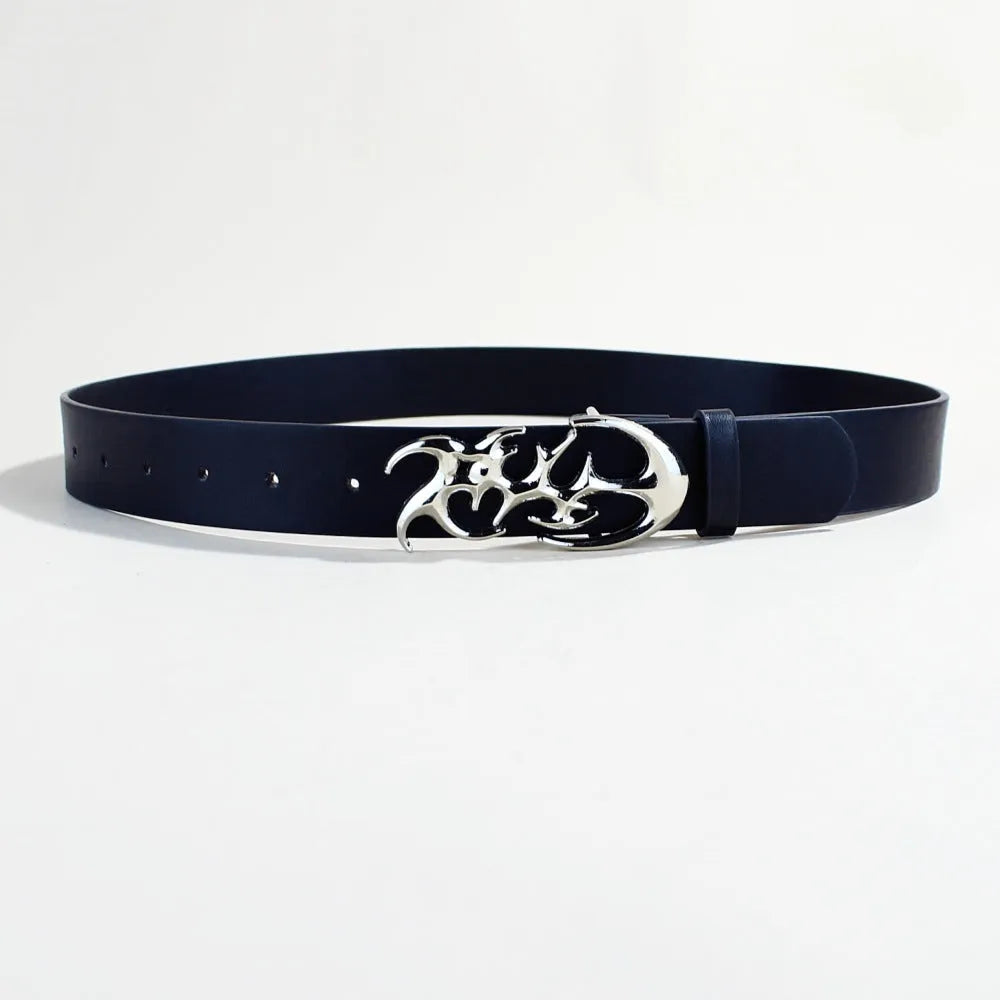Silver buckle casual belt made from brown PU leather with snap button fastening