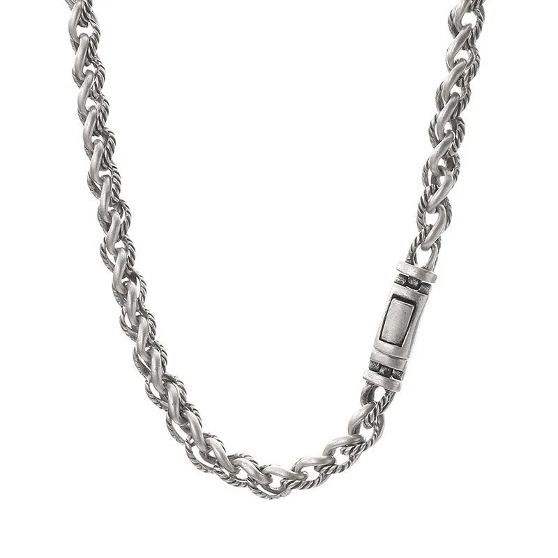 Men's titanium steel keel chain necklace with geometric links in antique silver finish