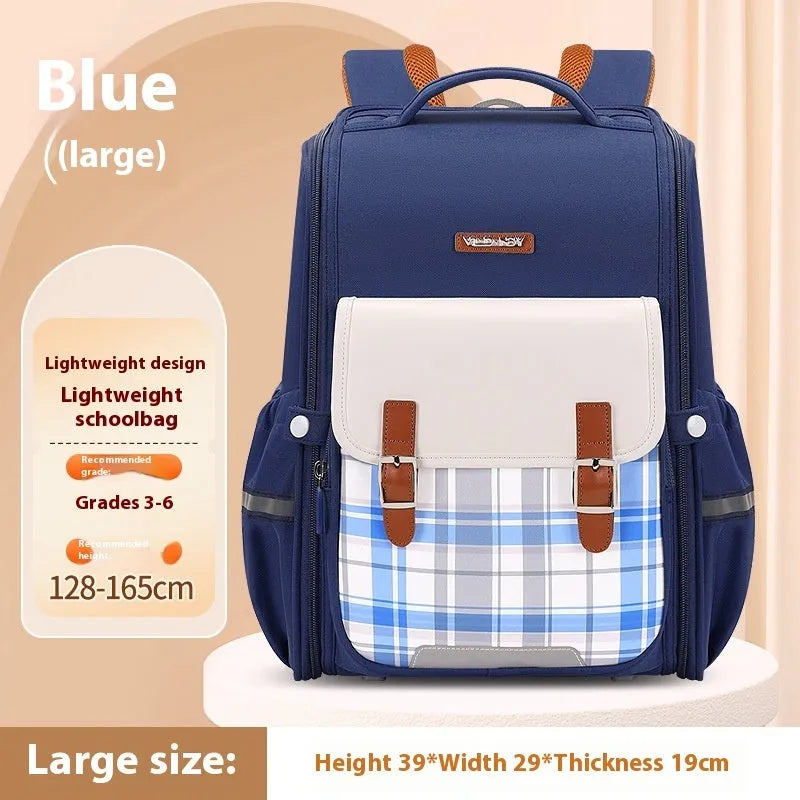 Oxford cloth school backpack for grades 5-6 students in beige colour.