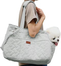 Grey pet carrier handbag with mesh panels and multiple pockets for small dog or cat transport