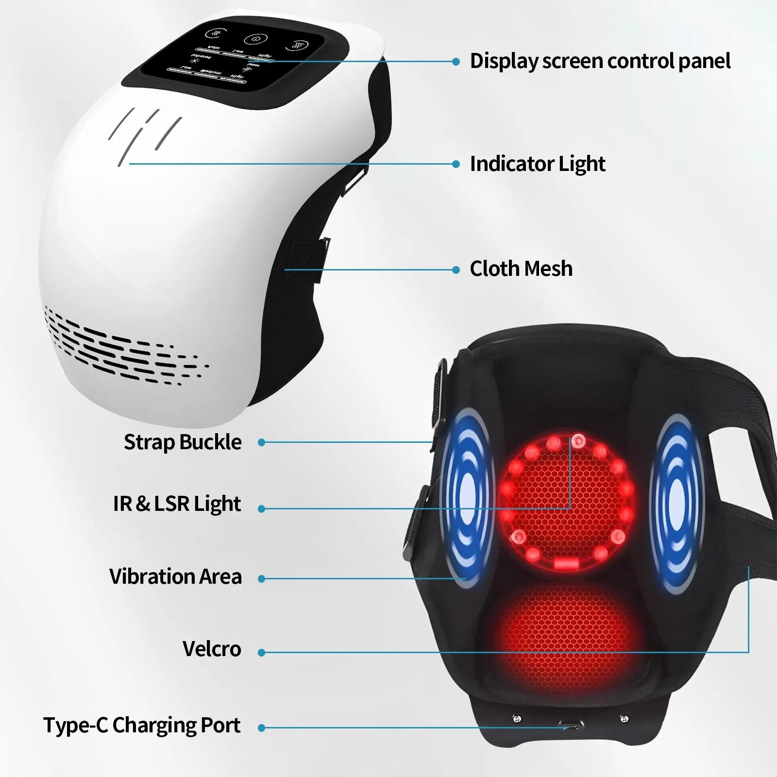 Intelligent electric knee massager with USB charging port in white colour
