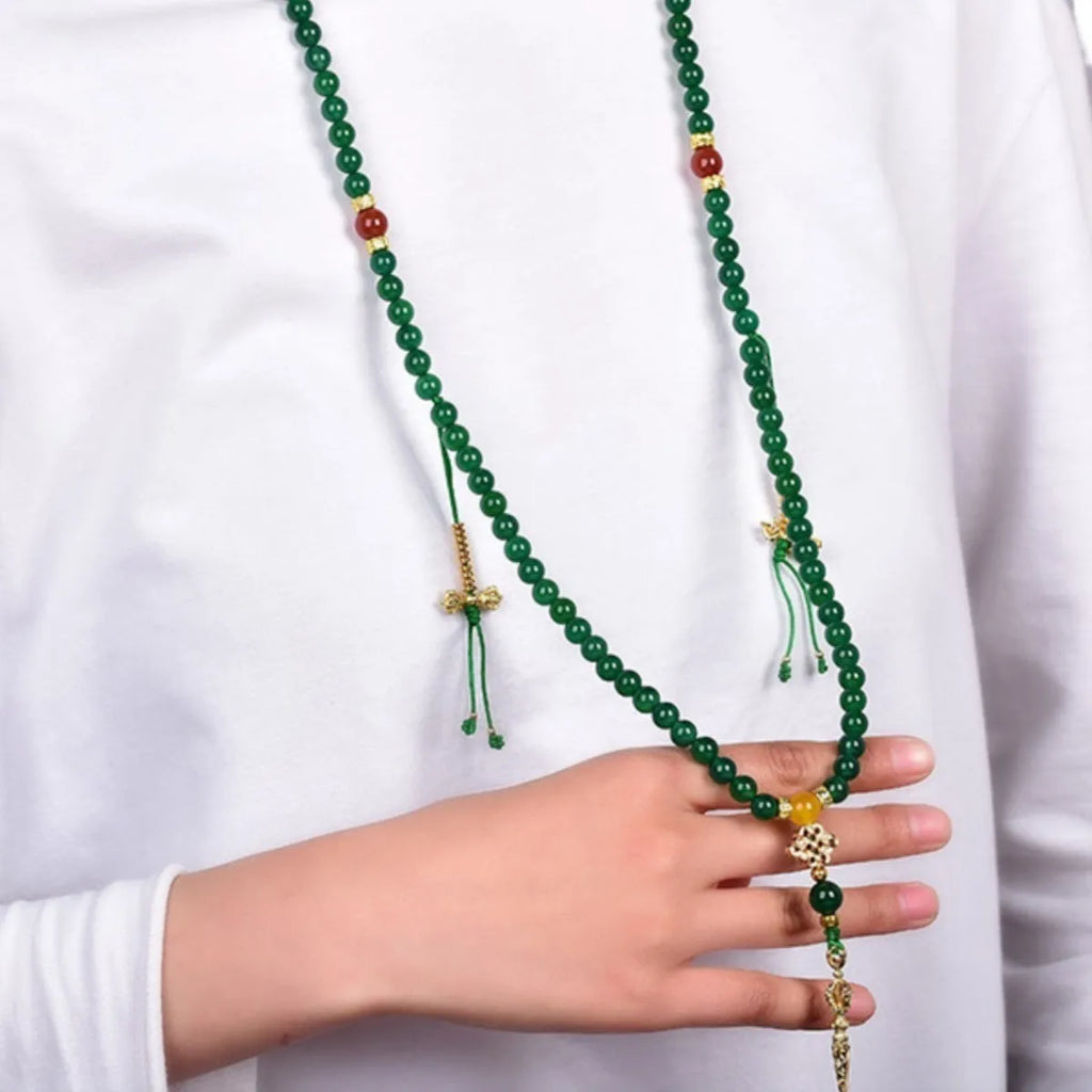 Handcrafted multi-strand bracelet with green Brazilian agate beads in three size options.