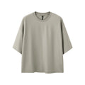 Men's sand grey loose fit short sleeve pullover shirt made from cotton-polyester blend fabric