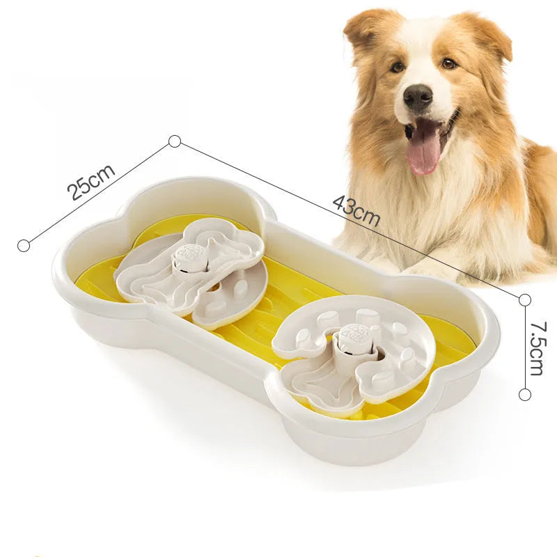 Large green slow feeder dog bowl with three-tier maze design and anti-slip suction cups