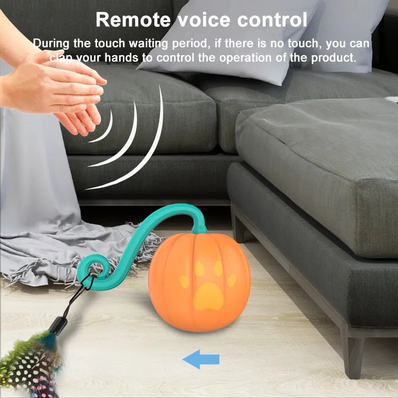 Electric cat luminous ball toy in watermelon or pumpkin design with automatic rotation