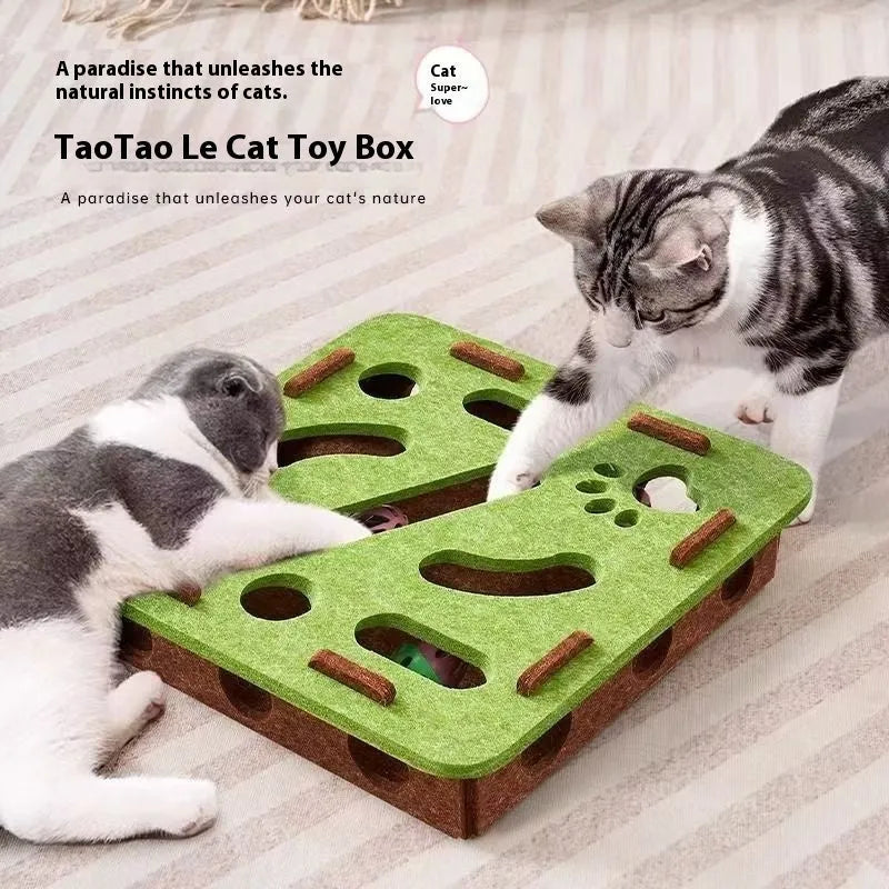 Square felt cat scratching box toy in camel white colour measuring 30 cm wide