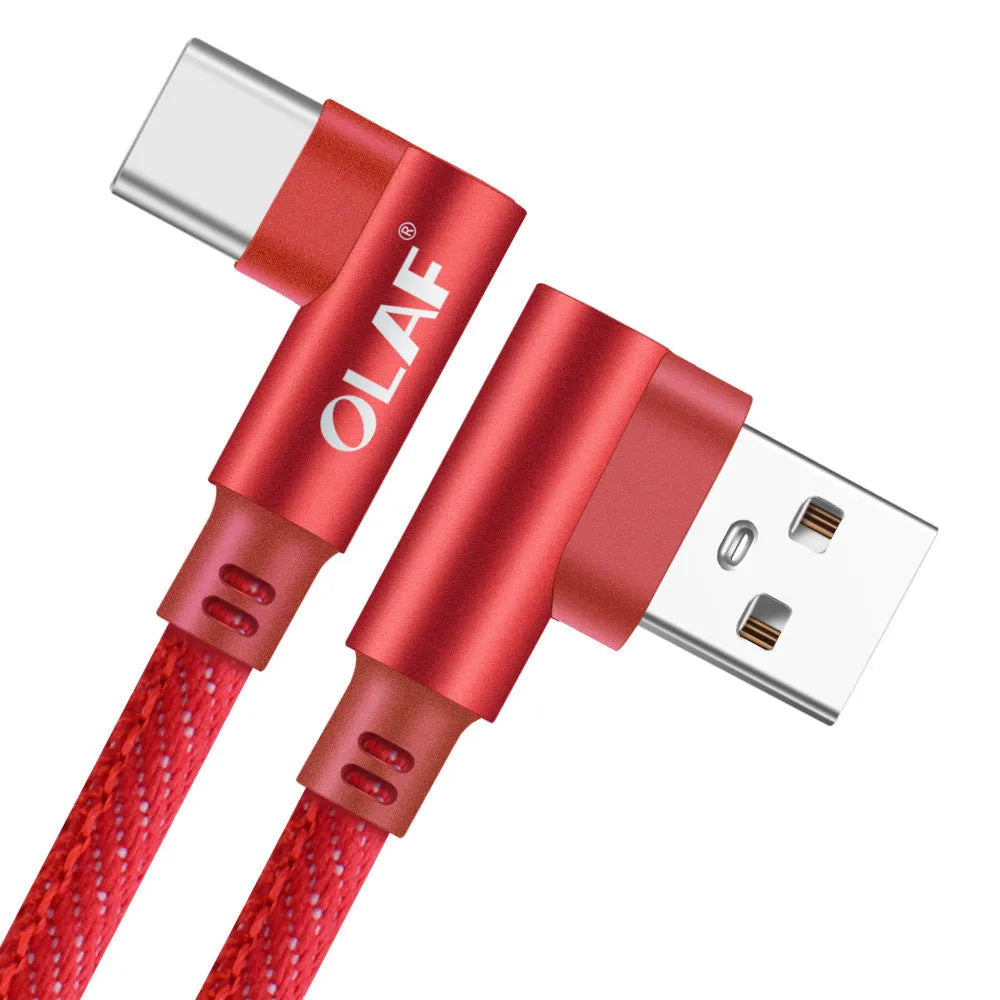 USB fast charging cable with pure copper core in black, blue and red colour options.