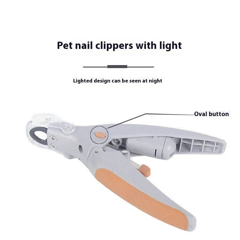 Battery-operated dog nail clipper with imitation bloodline guide on ABS plastic housing
