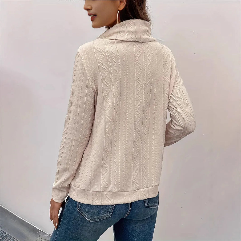 Apricot coloured hooded pullover sweater with drawstring and long sleeves