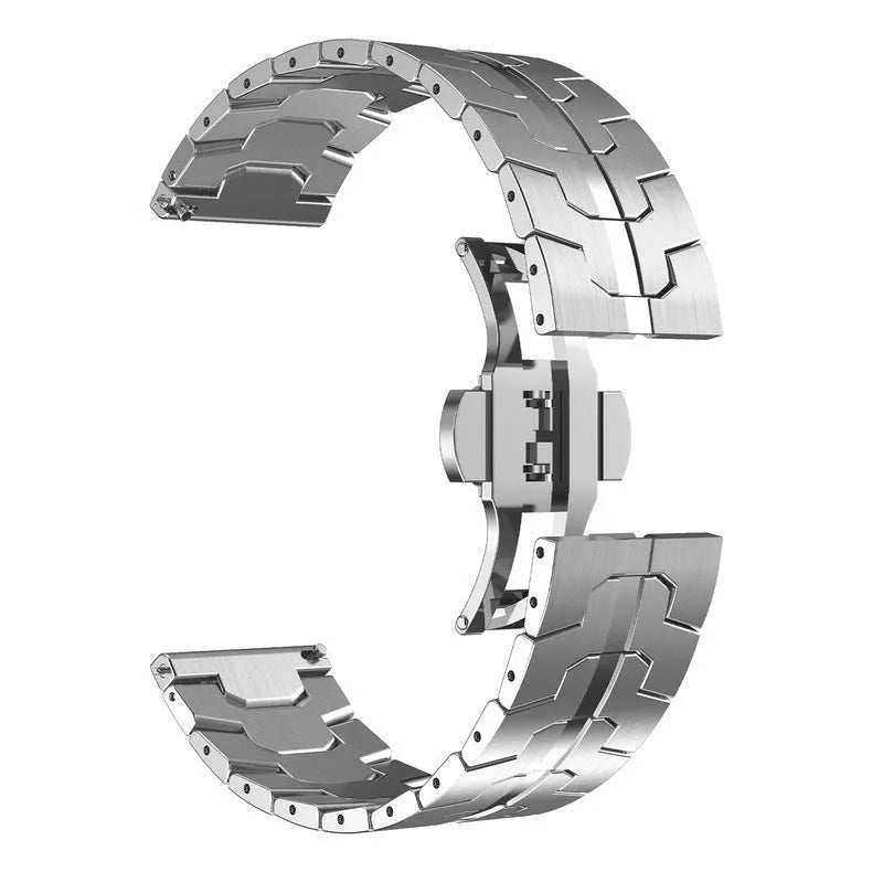 Stainless steel Samsung smartwatch replacement band in multiple metallic colours with universal 20mm and 22mm sizing