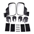 Pair of black plastic and glass universal UTV off-road motorcycle rearview mirrors in packaging