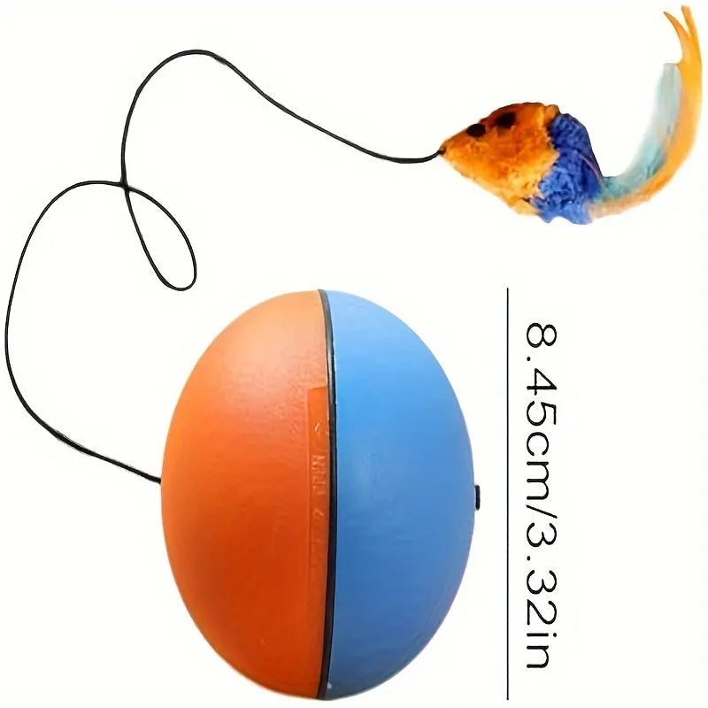 Grey and orange interactive cat toy ball plush mouse measuring 8.5cm