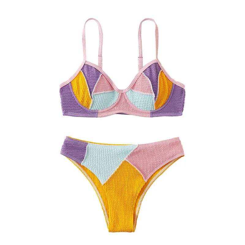 Ladies steel bracket push up bikini set in colour-matched design with sleeveless cut
