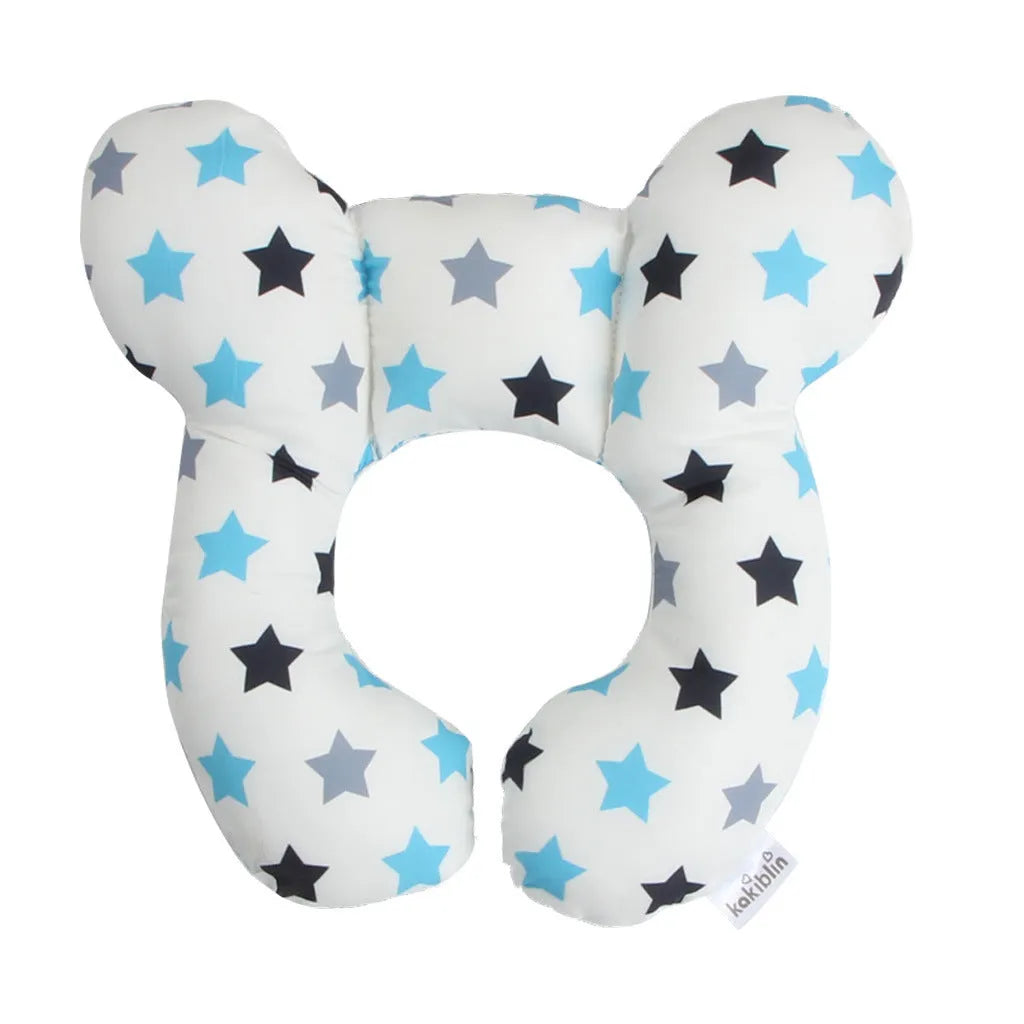 Baby U-shape pillow with cartoon fox pattern on a white background, size 25x23cm, PP cotton filling for neck support