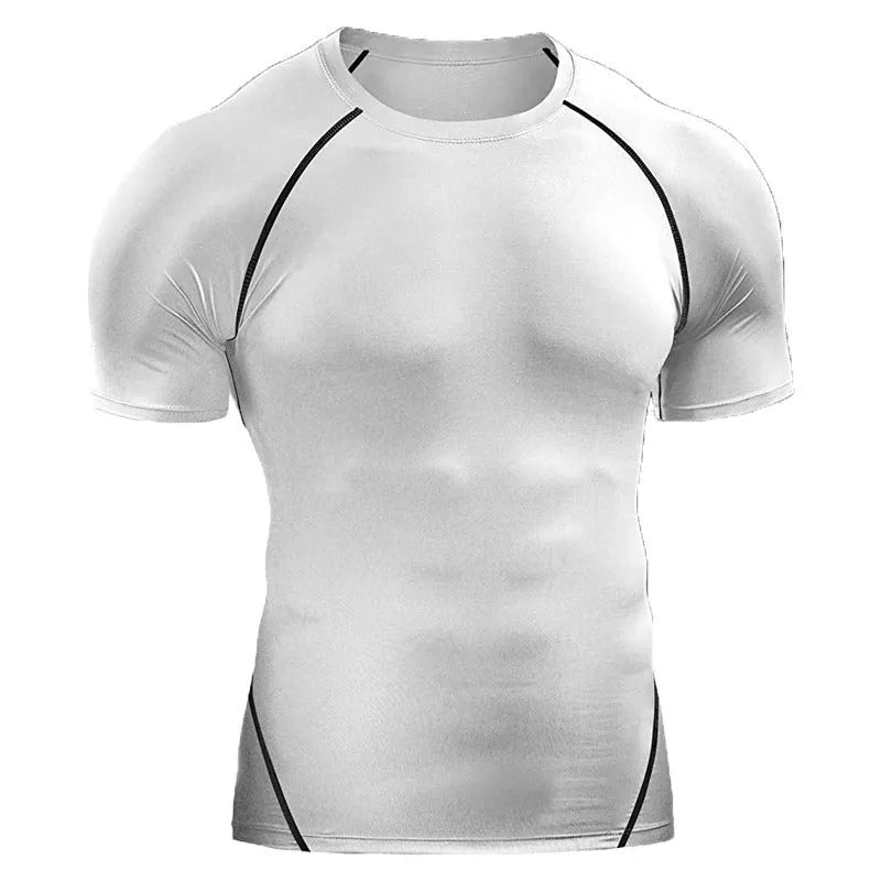 Men's quick-drying short sleeve workout T-shirt in black, chemical fibre blend, sizes M to 4XL