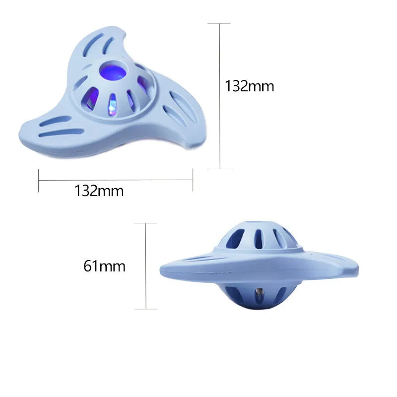 Blue boomerang-shaped rubber chew toy for medium and large dogs on a plain background.