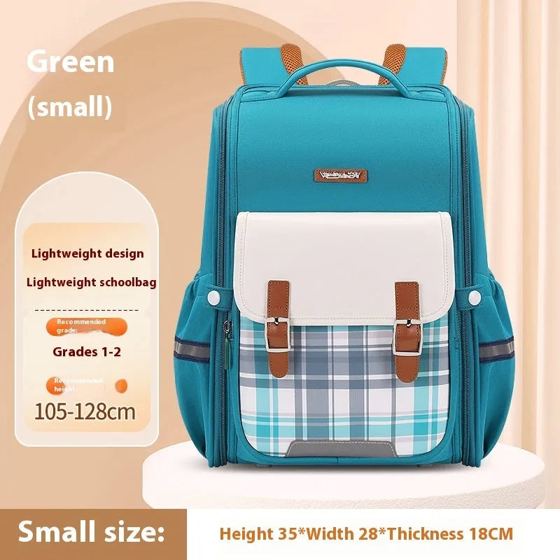 Oxford cloth school backpack for grades 5-6 students in beige colour.