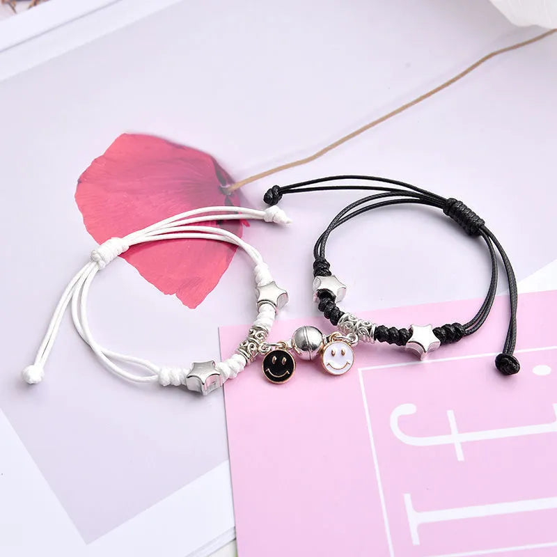 Electroplated alloy suction cup couple bracelets with crown and diamond designs