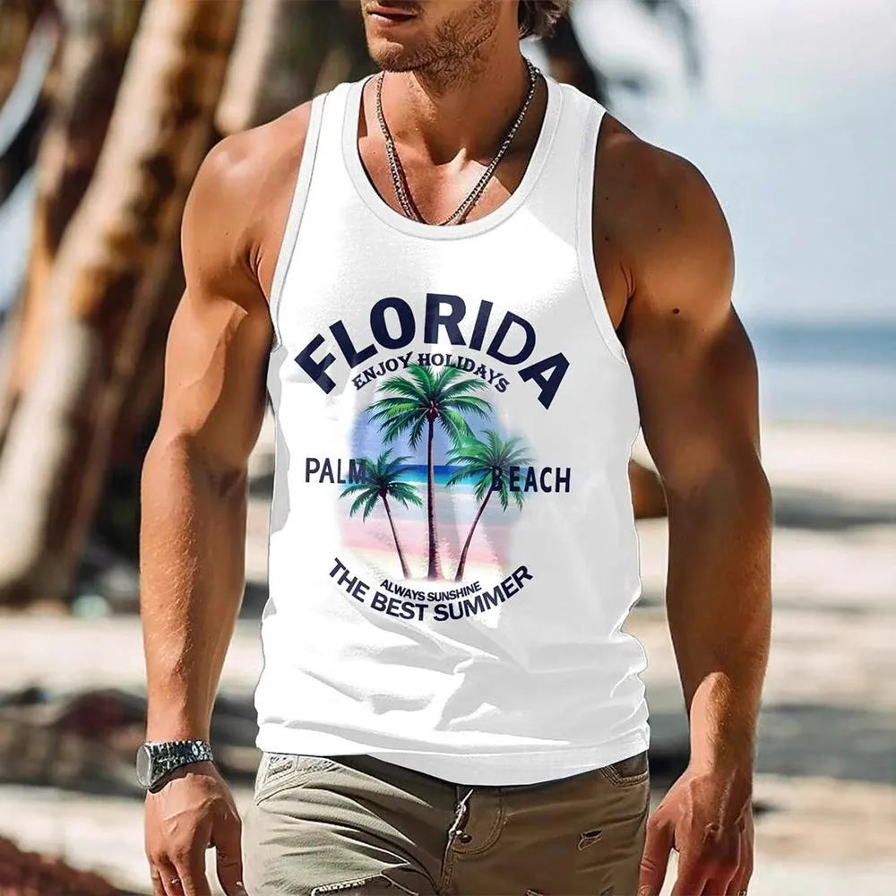 A man's solid colour Hawaiian-style sleeveless vest or tank top made from breathable pinhole cloth.